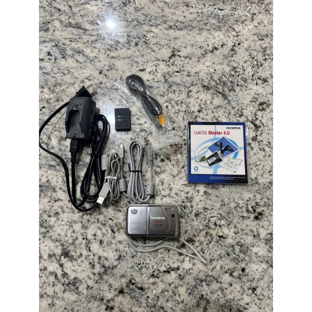 Olympus Camedia C-50 Zoom Digital Camera Silver 5.0MP 3x Optical Zoom Bundle Box